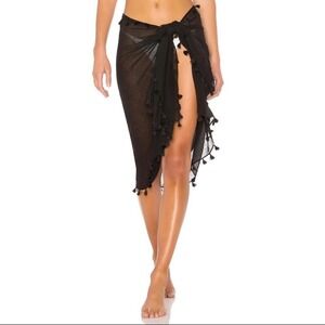 Seafolly Black Pom Pom Sheer Sarong Swim Cover Up One Size